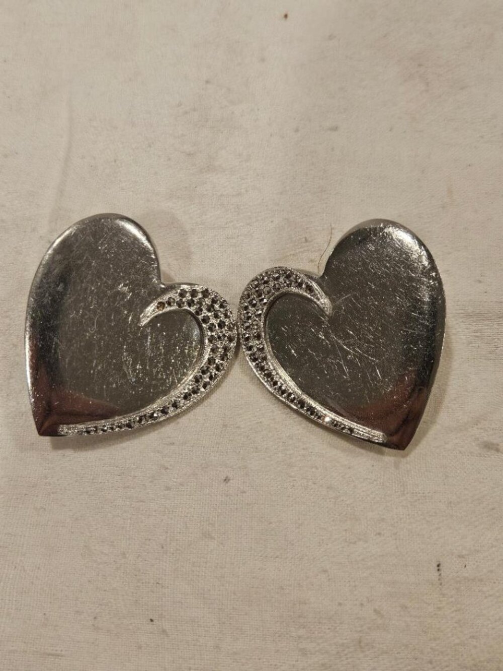 Heavy 16.1g B.K. Sterling Silver Modernist Heart Earrings - Size 1.5"